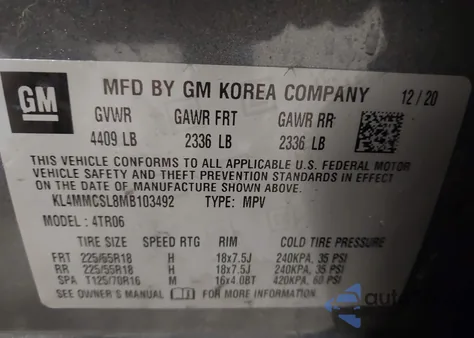 2021 Buick Encore Gx Awd Preferred z USA, uszkodzony, nr VIN KL4MMCSL8MB103492